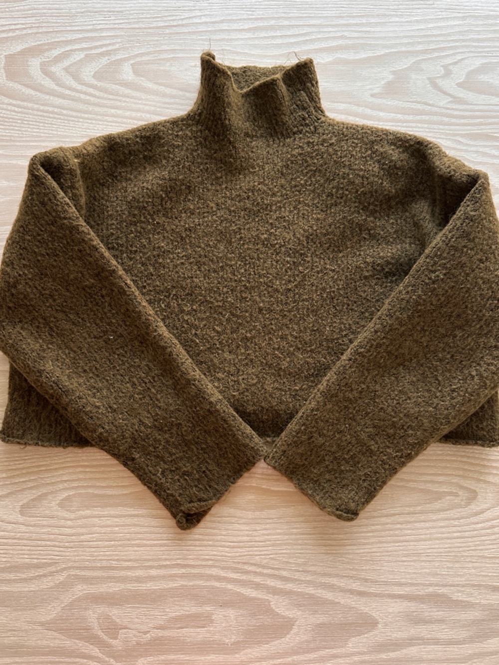 Zara Cropped Olive Green Alpaca Sweater - M
